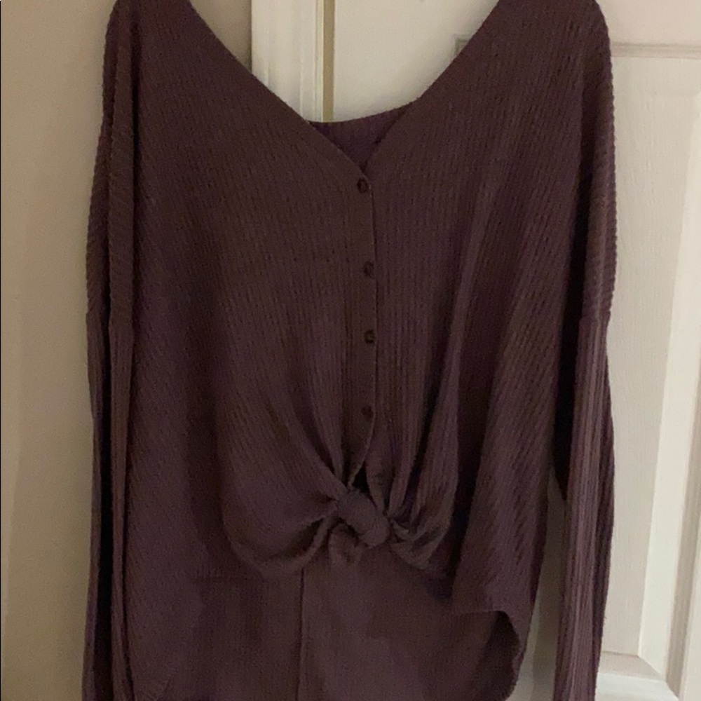 Tie-front Mauve Sweater Waffle Knit
